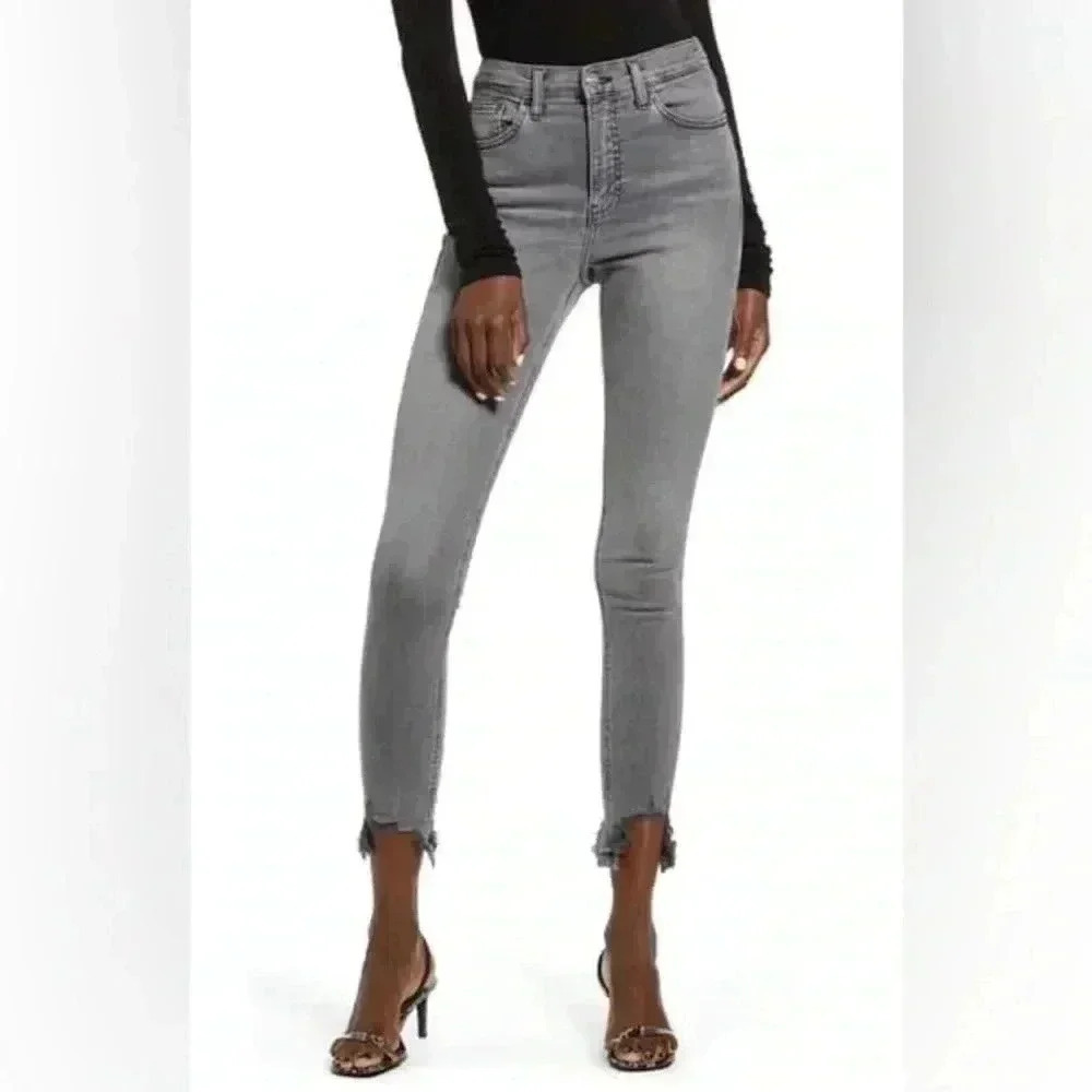Topshop Jamie High Rise Skinny Jeans Jagged Hem Cropped Ankle Grey Size 26